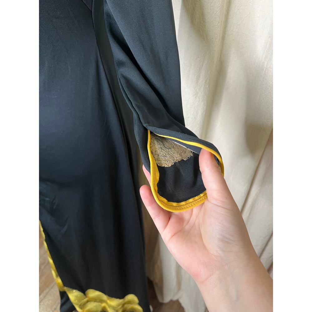 1960s Handmade Black Gold Thread Oriental Peacock Bird Mod Asian Maxi Dress M - Picture 7 of 14